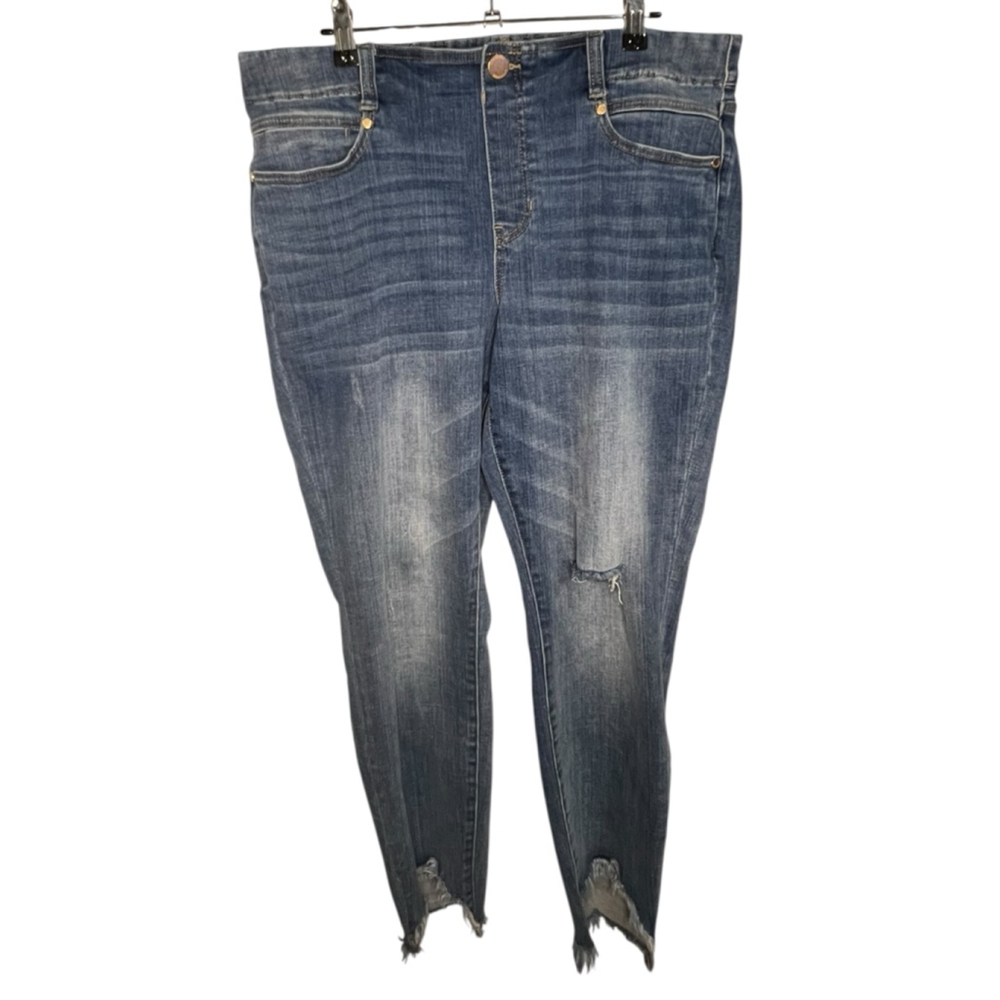 Liverpool Medium Wash Distressed Raw Hem Stretch Denim Skinny Jeans